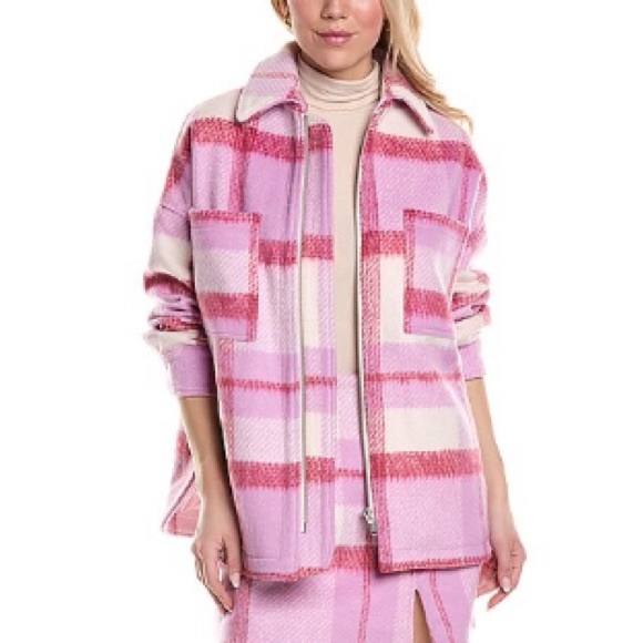 NWT Ena Pelly Lined Ophelia Wool Shacket in Spiced Coral Check, oversized size 8 - Picture 12 of 15